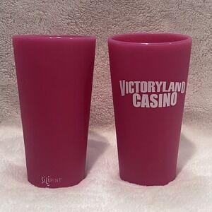 Lot of 2 EC Silipint BPA Free‎ Silicone Cups Victoryland Casino Pink UNBREAKABLE